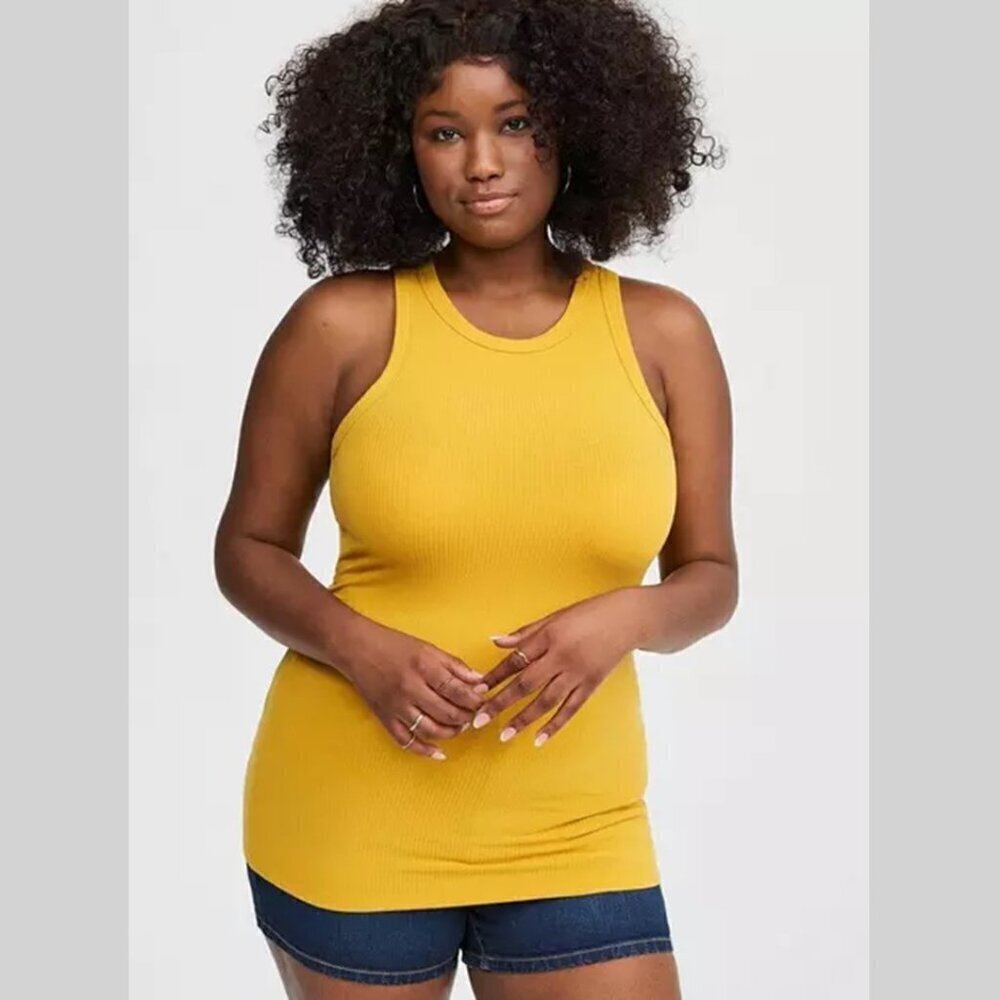 Torrid - Ribbed High Neck Tank Top in Mineral Yellow​​​​​​